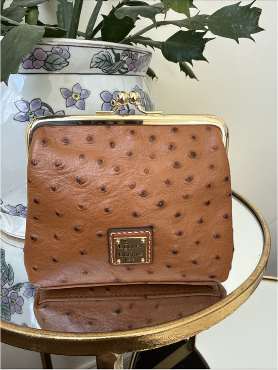 Dooney & Bourke Handbags - Dooney & Bourke Ostrich Kisslock Framed Bag Card Holder Caramel Color NWOT